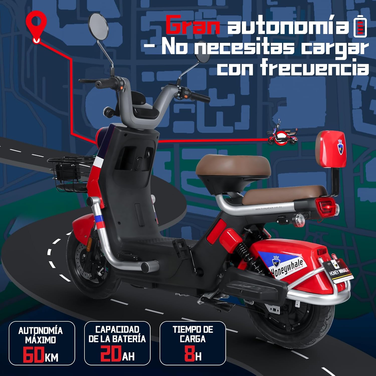 HONEYWHALE KC PRO Bicicleta Electrica para Adultos, Moto Electrica con Alarma, Potencia Motor Hasta 800W, Velocidad Máxima 45KM/H, Autonomía 60KM, Compatible con Desbloqueo NFC
