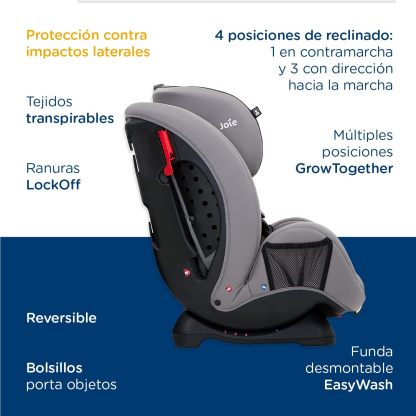 Joie Stages Autoasientos para Bebe - Asiento para Bebe Carro - Grow Together hasta 8 Años - Reversibe - Sistema contra Impactos Lateralesy de Reclinado - Booster Car Seat - Silla para Bebé Auto (Gris)