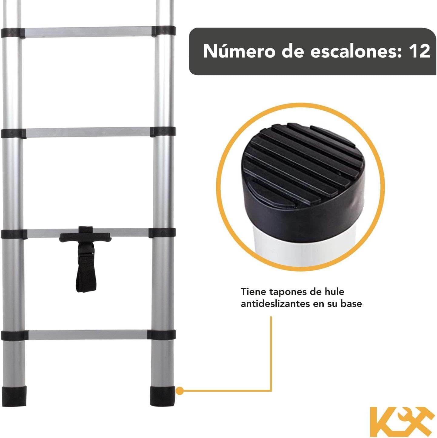 Kingsman | Escalera Multiposiciones 12 Peldaños con Charolas – Soporta hasta 150 kg – Escalera de Aluminio 3.5 MTS – Plegable – Escalera Multipropósito – Tipo Tijera – Andamio – Escalera Recta
