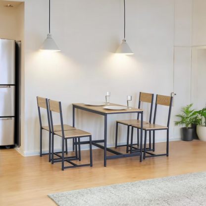 Juego de Comedor Industrial de Madera y Metal | Mesa con Sillas o Bancas | Set para 2 o 4 Personas (4 Sillas - Set para 4 Personas)
