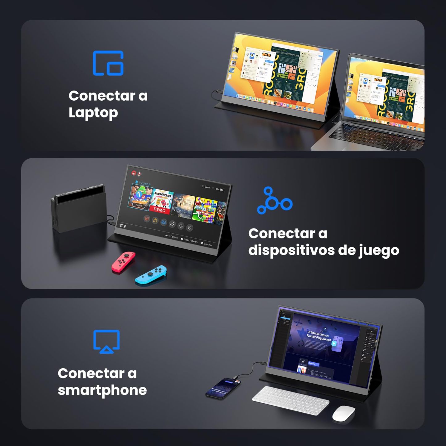 Szory Extensor de Pantalla para Laptop, Monitor Portátil IPS FHD 1080P de 14", Pantalla Triple Compatible con Laptops de 14" a 16", Windows y Mac, Incluye Bolsa de Transporte
