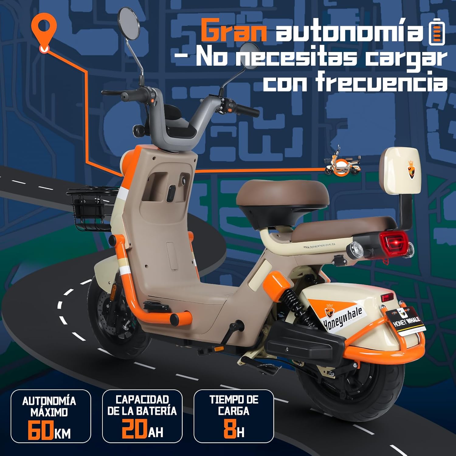 HONEYWHALE KC PRO Bicicleta Electrica para Adultos, Moto Electrica con Alarma, Potencia Motor Hasta 800W, Velocidad Máxima 45KM/H, Autonomía 60KM, Compatible con Desbloqueo NFC