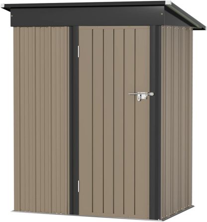 Greesum - Cobertizo de almacenamiento de metal para exteriores, 5 pies x 3 pies, herramienta de acero para cobertizo de almacenamiento con puerta y cerradura, para patio trasero, jardín, patio, césped (5 x 3 pulgadas), color café