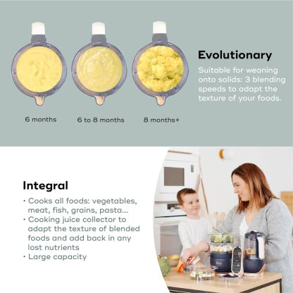 Babymoov Duo Meal 6 en 1: Procesador de Alimentos para Bebés con Vaporizador y Licuadora de Velocidades Múltiples, Calienta y Descongela (Aprobado por Nutricionistas), Gris