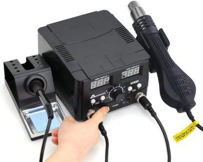 MYPOUOS - Estación de soldadura digital LED 2 en 1 de 750 W, estación de reanudación de pistola de aire caliente, soldador eléctrico para teléfono PCB IC SMD BGA juego de soldadura 110 V (8588D SET1)