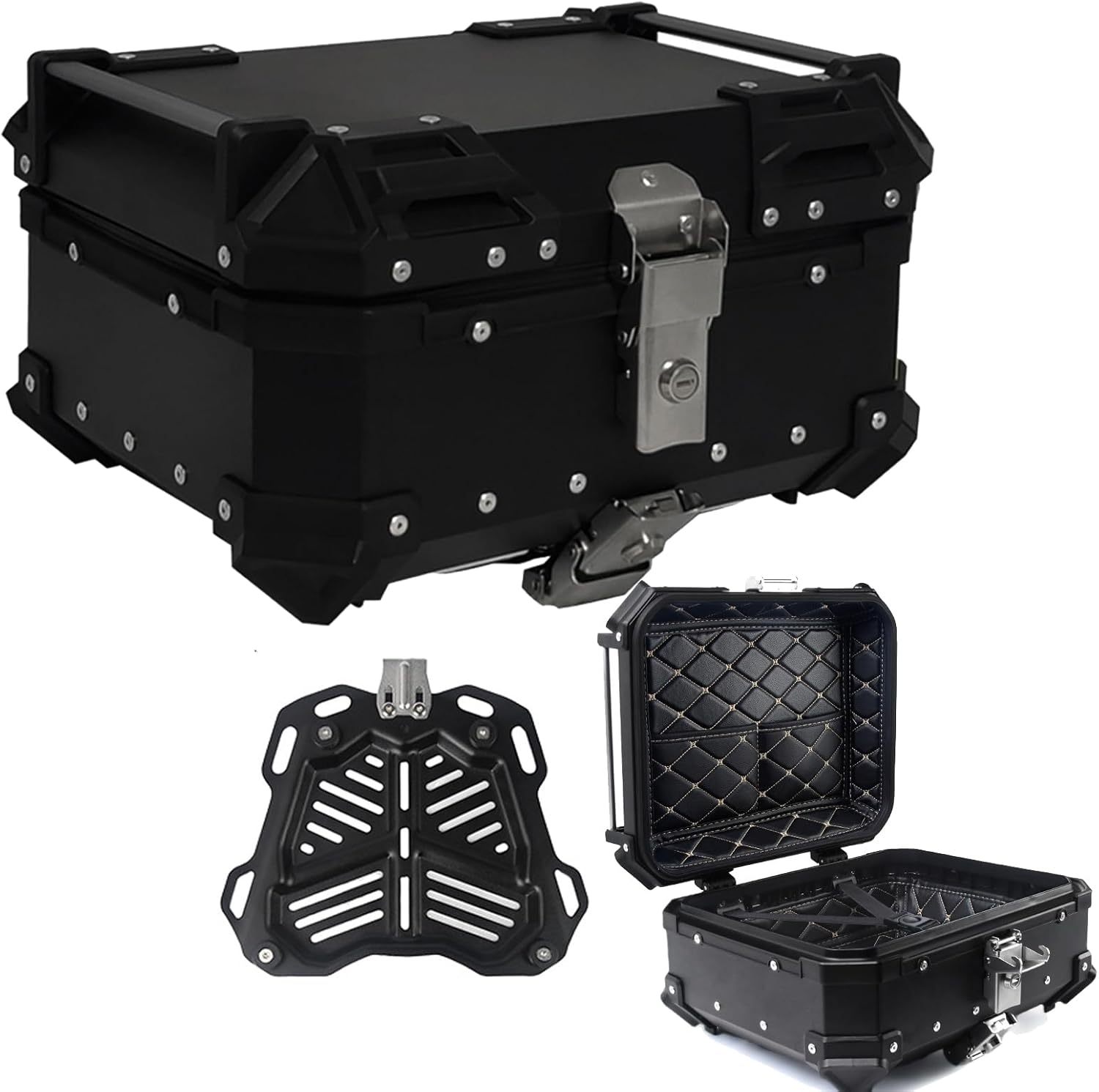 LWCHUANG - Caja superior para motocicleta, caja trasera de aleación de aluminio de 28 L, caja superior impermeable para motocicleta con bloqueo de seguridad y herramientas de instalación, adecuada