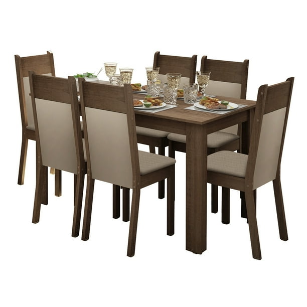 Juego de Comedor Madesa Jaíne Mesa Tablero de Madera con 6 Sillas Marrón/Crema Madesa con 6 Sillas