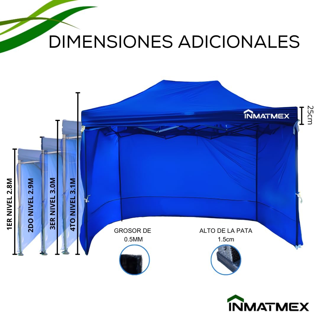 INMATMEX Toldo Carpa 2x3 Impermeable Plegable con Armazón Color Azul, Paredes, Carpa Plegable para Exteriores, Lona Plegable de Acero, Lona Impermeable para Jardín Casa Exterior Facil Armado