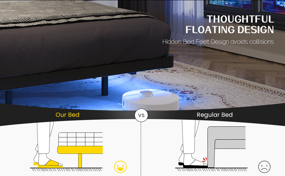 Dise&ntilde;o flotante pensado con dise&ntilde;o de pies ocultos para evitar colisiones