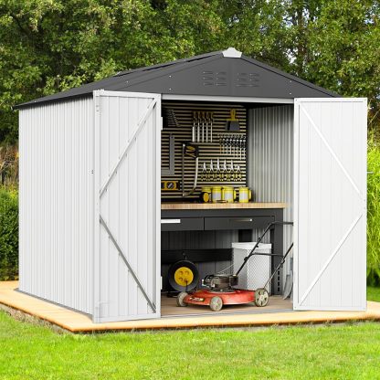 Greesum - Cobertizo de almacenamiento de metal para exteriores, 5 pies x 3 pies, herramienta de acero para cobertizo de almacenamiento con puerta y cerradura, para patio trasero, jardín, patio, césped (5 x 3 pulgadas), color café