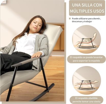 Sillas Mecedora, sillón reclinable Mecedora con Respaldo Regulable y reposapiernas, Sillón Reclinable para Salón, Dormitorio, balcón y Oficina, Puede soportar 300 kg (Blanquecino)
