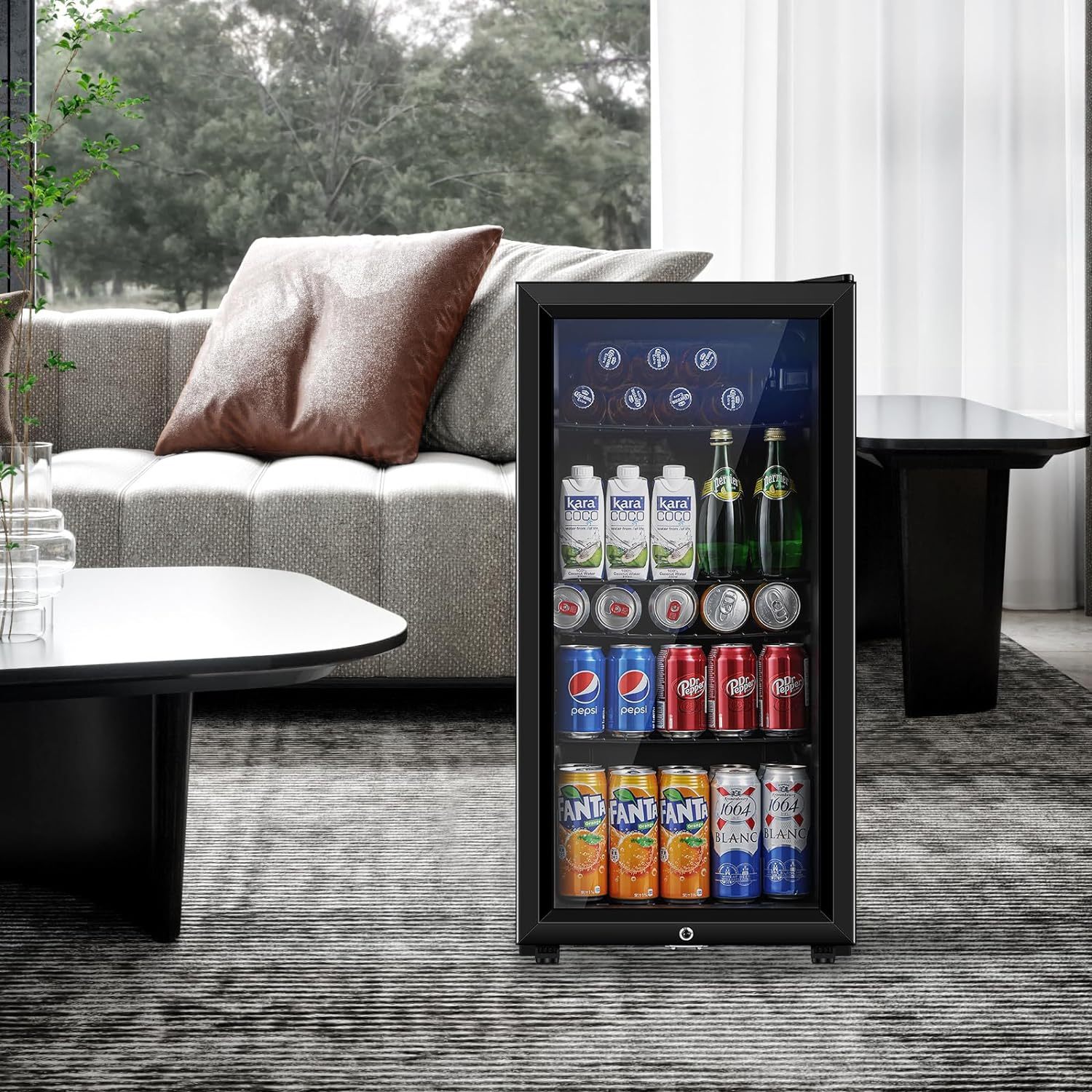 Saeoola - Refrigerador para bebidas, mini refrigerador de 3.2 pies cúbicos con puerta de vidrio doble, enfriador para refrescos, cerveza o vino para el hogar, oficina o bar con estantes extraíbles-Manteles