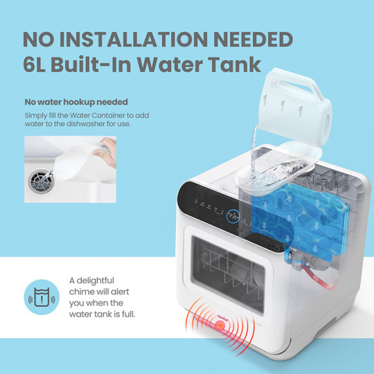 Mini lavavajillas | Lavavajillas de mesa compacto con 3 cubiertos, 7 programas, control táctil, pantalla LED, inicio diferido y función de lavado en horas valle