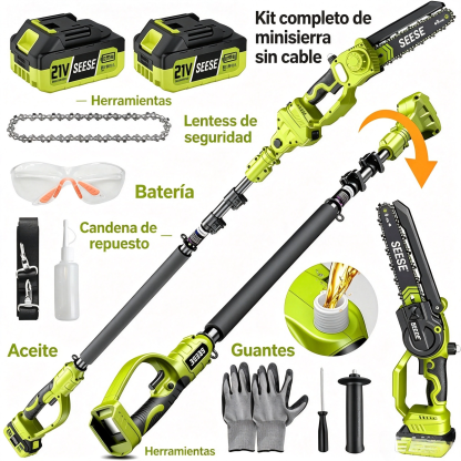 🌳 Motosierra Eléctrica 2 en 1 | ⚡ Motor Sin Escobillas de 21V | 🔋 2 Baterías Incluidas | 🪚 Sierra de Poda de 8" | 📏 Mango Telescópico hasta 15 Pies | 🔄 Cabezal Ajustable 180° | 💪 Correa de Hombro Incluida**