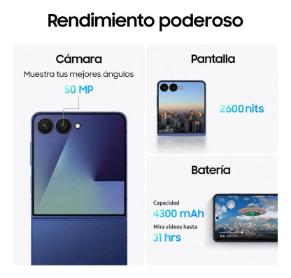 [Oferta especial de verano]📱 Celular Plegable Flip 5G Desbloqueado, 12GB RAM + 512GB Almacenamiento, Color Azul Acero, Pantalla Plegable, Alto Rendimiento para Uso Diario
