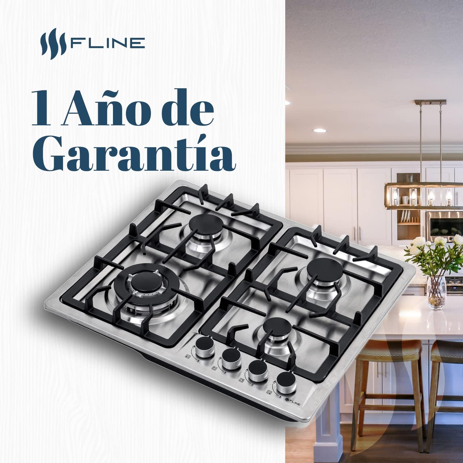 Parrilla De Gas Empotrable 4 Quemadores | Acero Inoxidable | Gas LP Y Gas Natural | Encendido Electrónico | Estufa De Mesa | Parrilla De Inducción | Fácil Limpieza