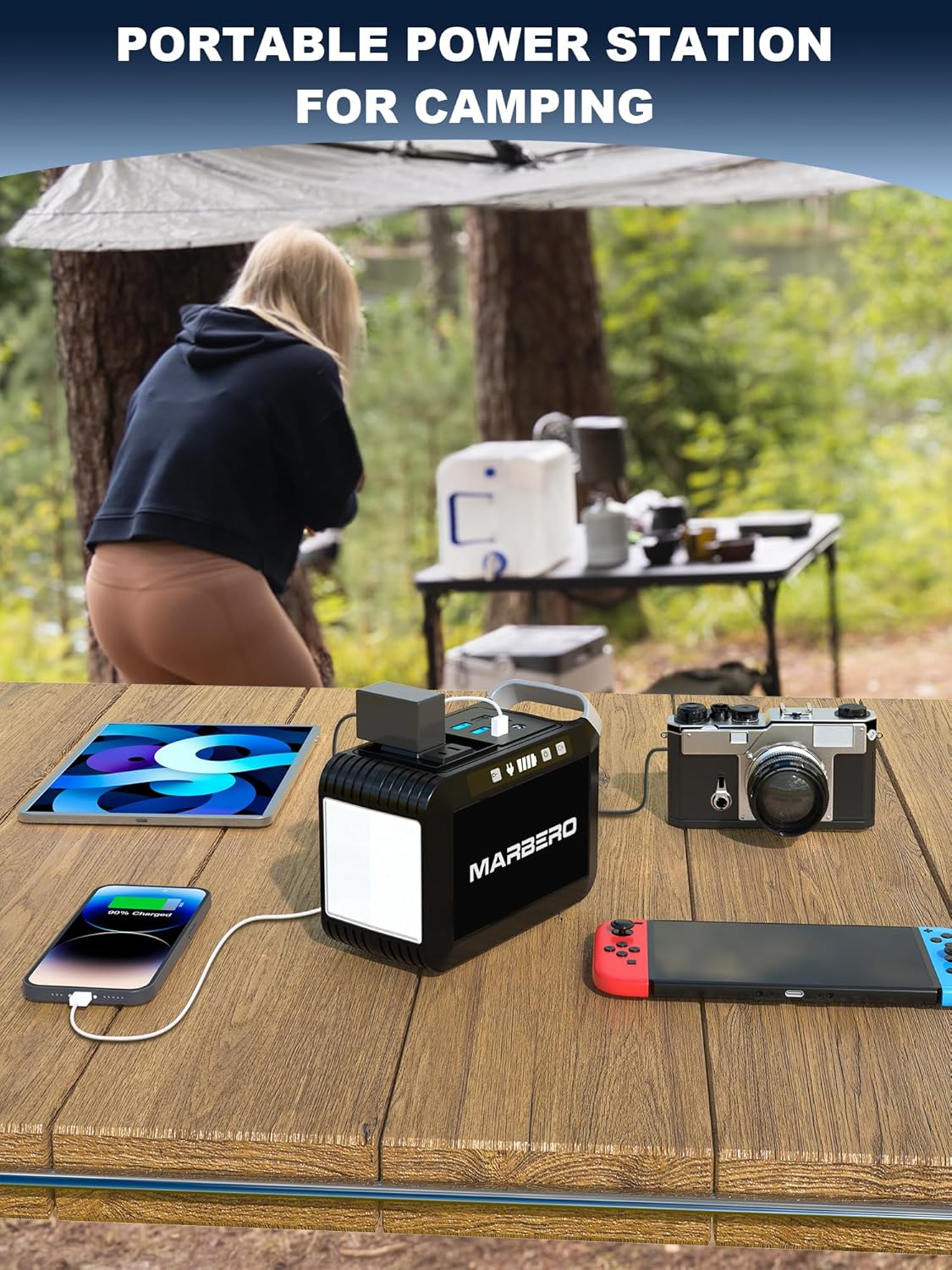 MARBERO Banco de energía portátil con toma de CA, banco de batería portátil de 120 W/110 V, cargador de 24000 mAh, fuente de alimentación con toma de CA, estación de energía para acampar al aire