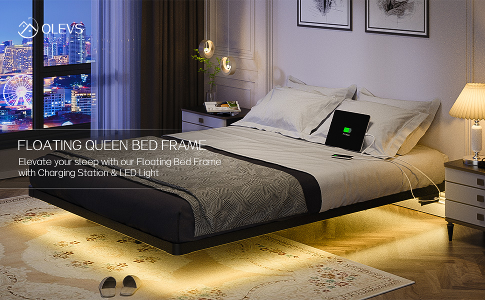Marco flotante para cama queen OLEVS