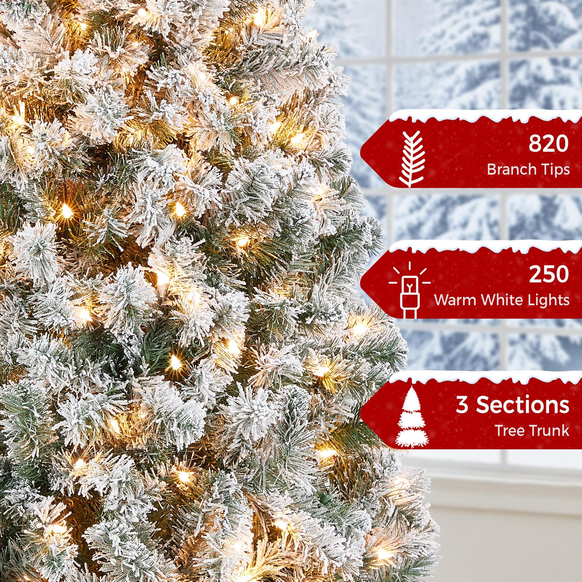 [Oferta especial de preventa]Yaheetech Árbol de Navidad Artificial Preiluminado de 6.5ft con 820 Puntas y 250 Luces Blancas Cálidas, Soporte Plegable, Color Blanco