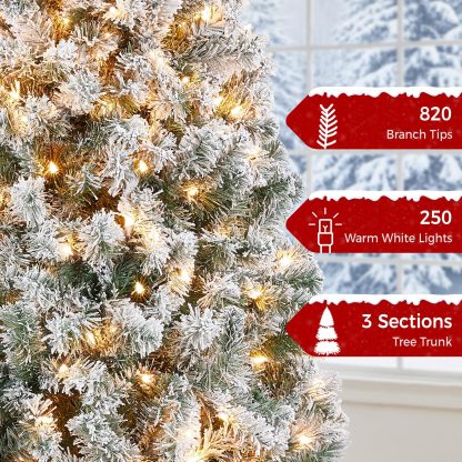 [Oferta especial de preventa]Yaheetech Árbol de Navidad Artificial Preiluminado de 6.5ft con 820 Puntas y 250 Luces Blancas Cálidas, Soporte Plegable, Color Blanco