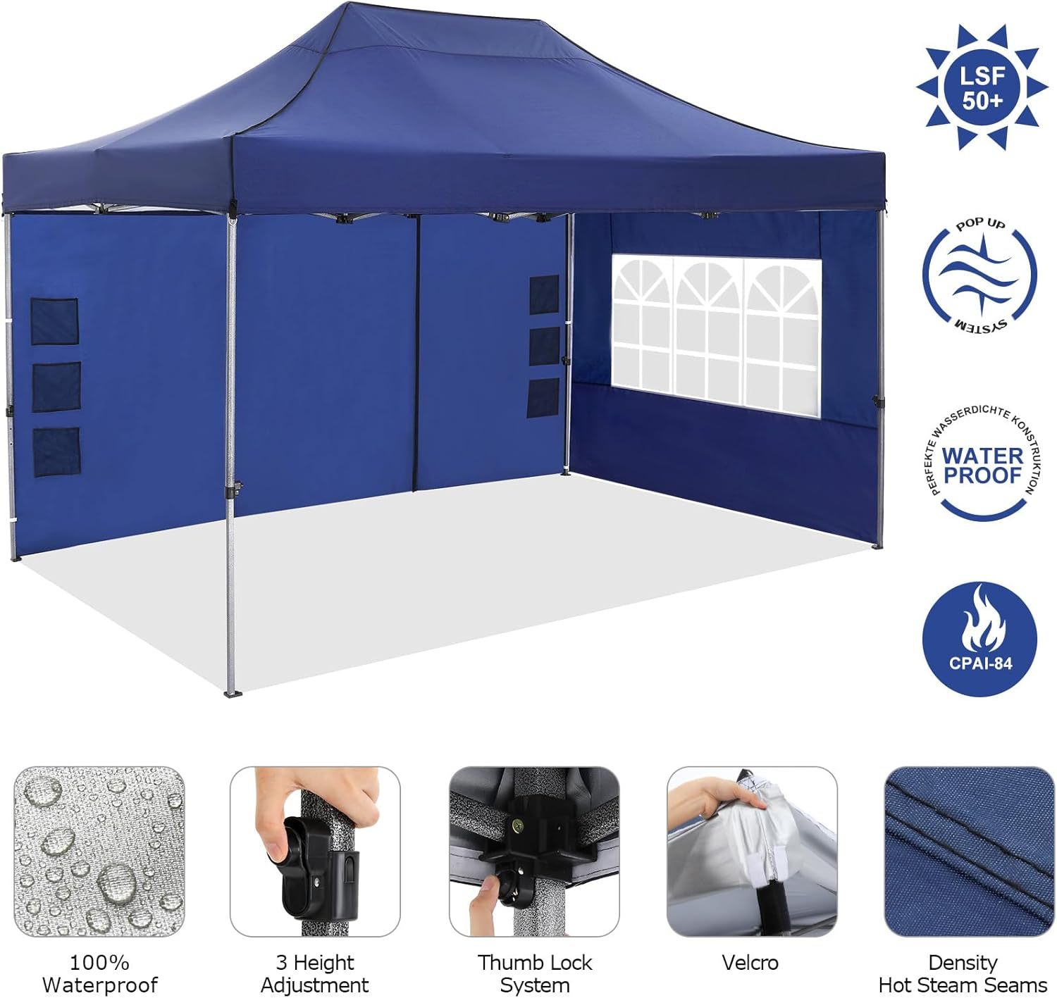 COBIZI - Toldo desplegable de 10 x 20 Pulgadas con 6 Paredes Laterales, toldo Impermeable para Eventos al Aire última intervensión, UPF 50+ cenador portátil para Fiestas, Playa, Camping, Boda,