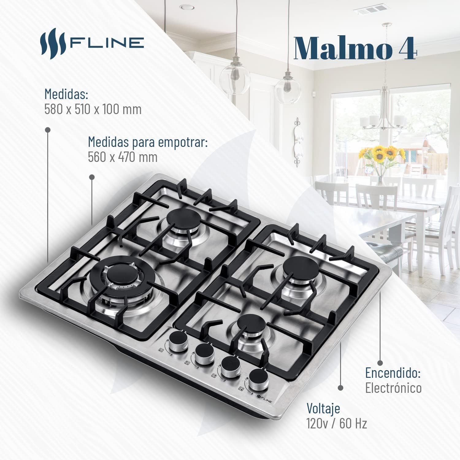 Parrilla De Gas Empotrable 4 Quemadores | Acero Inoxidable | Gas LP Y Gas Natural | Encendido Electrónico | Estufa De Mesa | Parrilla De Inducción | Fácil Limpieza