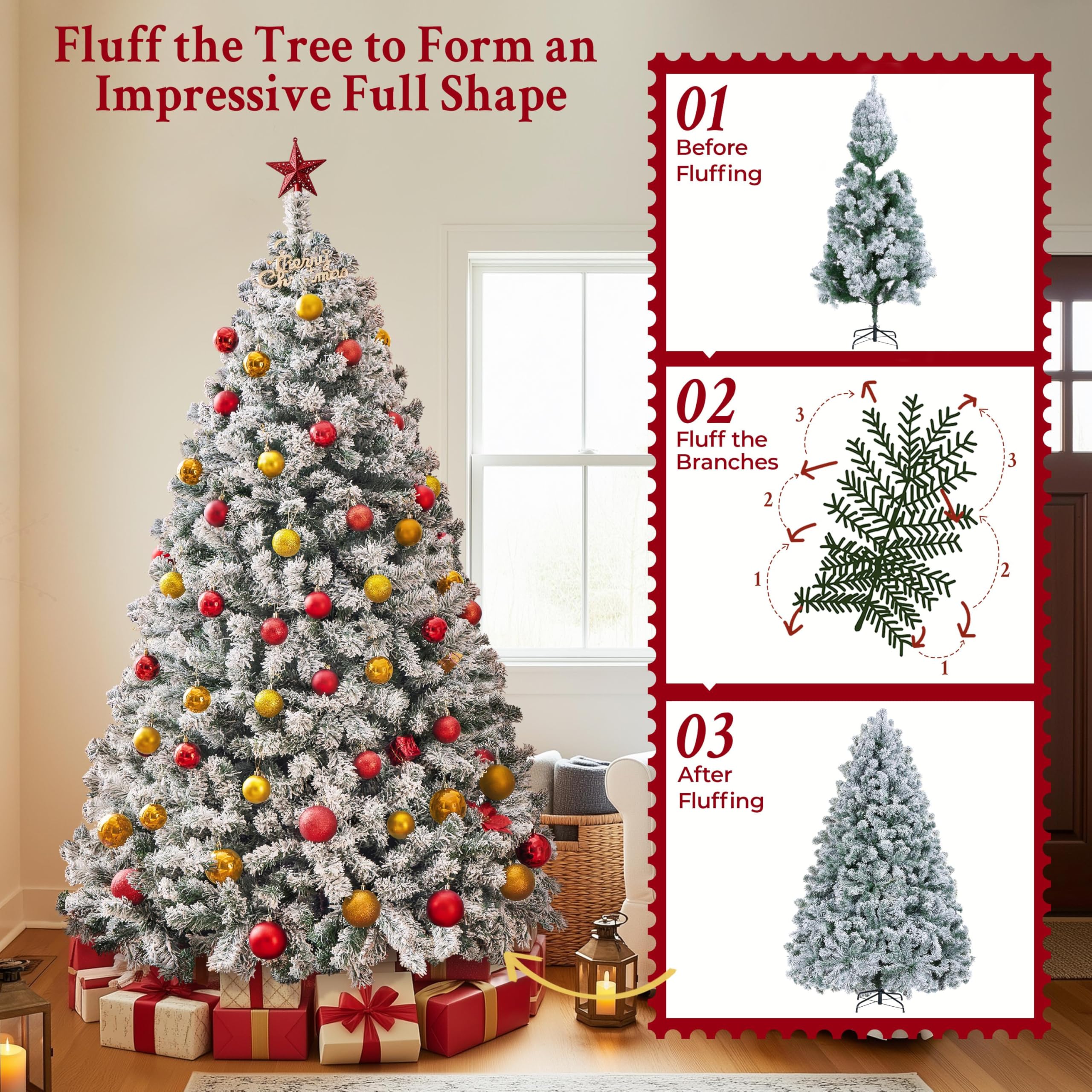 [Oferta especial de preventa]Yaheetech Árbol de Navidad Artificial Preiluminado de 6.5ft con 820 Puntas y 250 Luces Blancas Cálidas, Soporte Plegable, Color Blanco