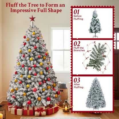 [Oferta especial de preventa]Yaheetech Árbol de Navidad Artificial Preiluminado de 6.5ft con 820 Puntas y 250 Luces Blancas Cálidas, Soporte Plegable, Color Blanco