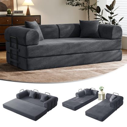 Sofá cama convertible de 79 pulgadas, sofá sin huesos, para sala de estar, gris oscuro