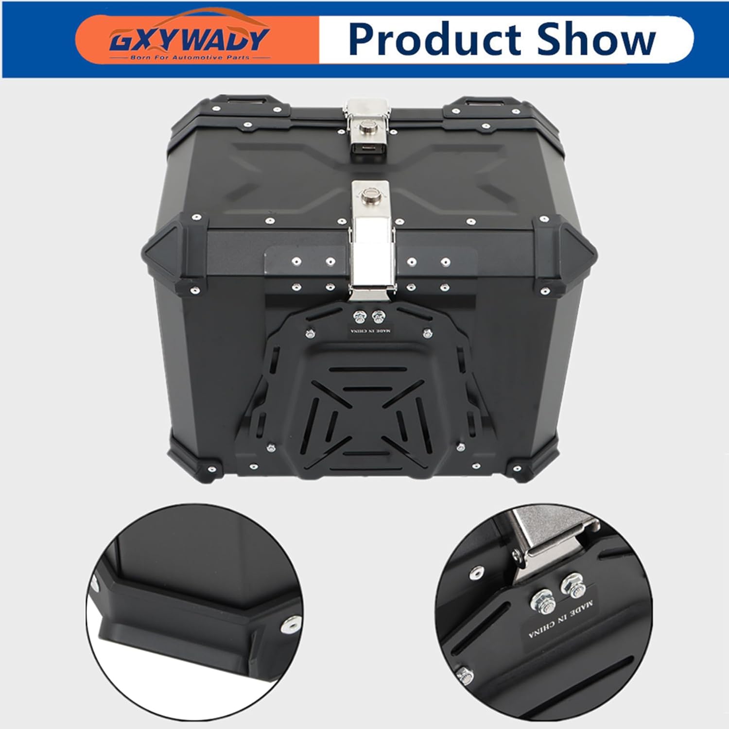 GXYWADY - Carcasa superior para motocicleta, 55L-X, color plata, aleación de aluminio, caja trasera para motocicleta, con espacio amplio y aspecto fresco, caja trasera para maletero de motocicleta,