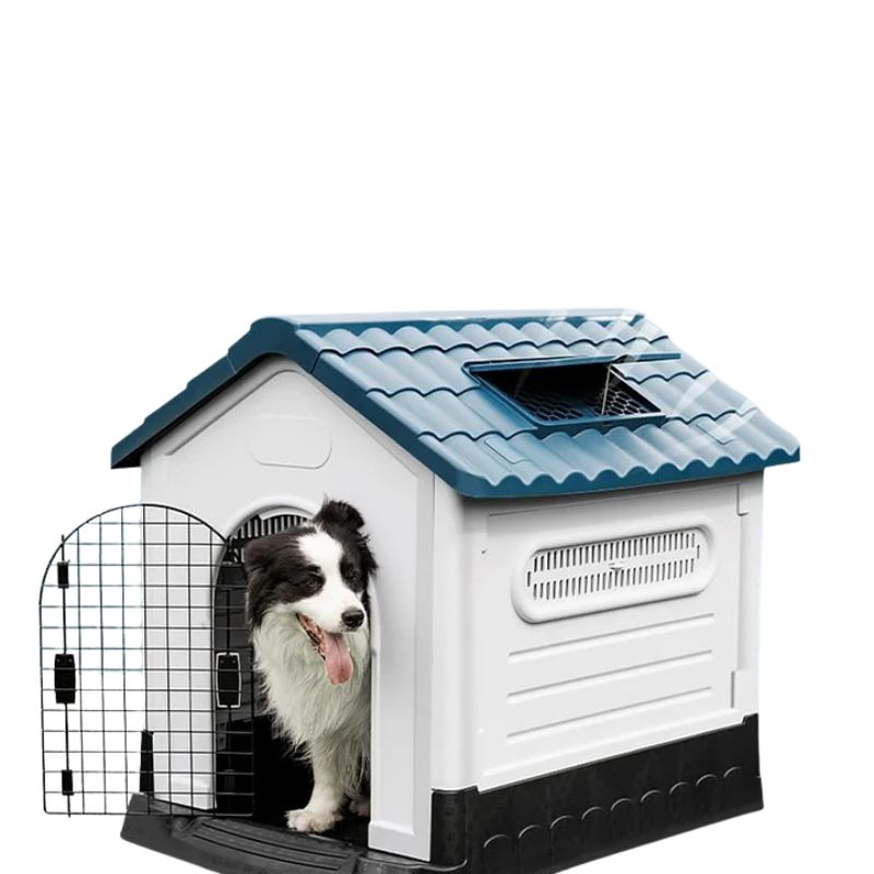 JIUSILIFE Casa Grande para Perros, Casa para Perros Tanto para Interior como para Exterior, con Techo Solar Ajustable Y Base Elevada, Fácil Montar, con Aseo, Casa Plegable Impermeable,Gray,M