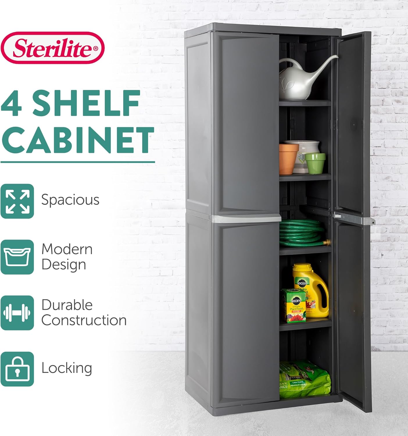 STERILITE 01423 V01 4 estantes Gabinete Plano, Gris, 1-Pack