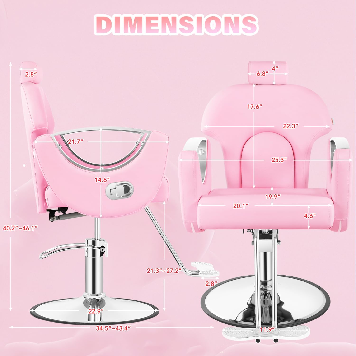 Silla de peluquero de salón, silla reclinable para peluquero, silla de peluquería con bomba hidráulica resistente, silla de peluquería giratoria de 360 grados para peluquería en casa, color rosa