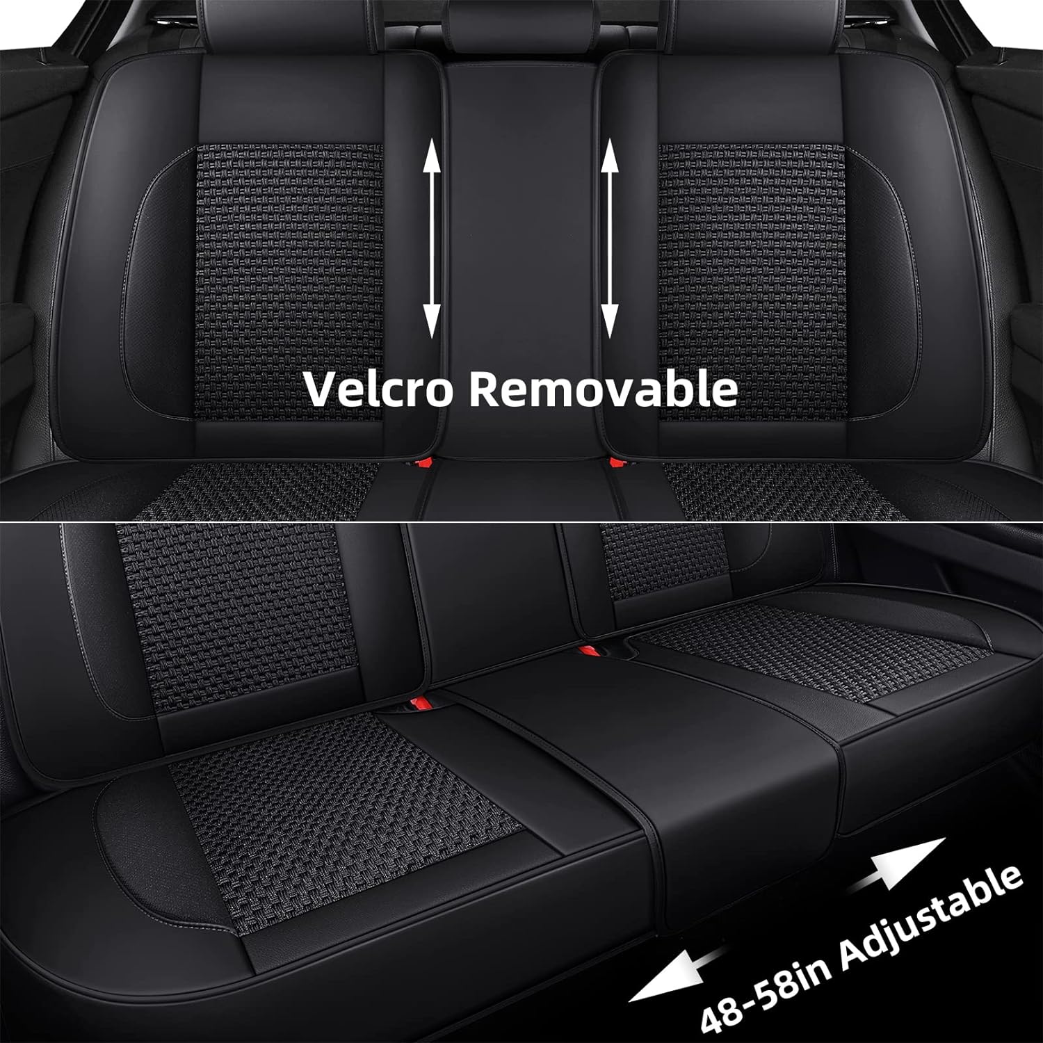 hikeaglauto Juego completo de fundas de asiento de coche, de piel sintética para autos, SUV, súper transpirables, universales, para la mayoría de los sedanes (juego completo, negro)