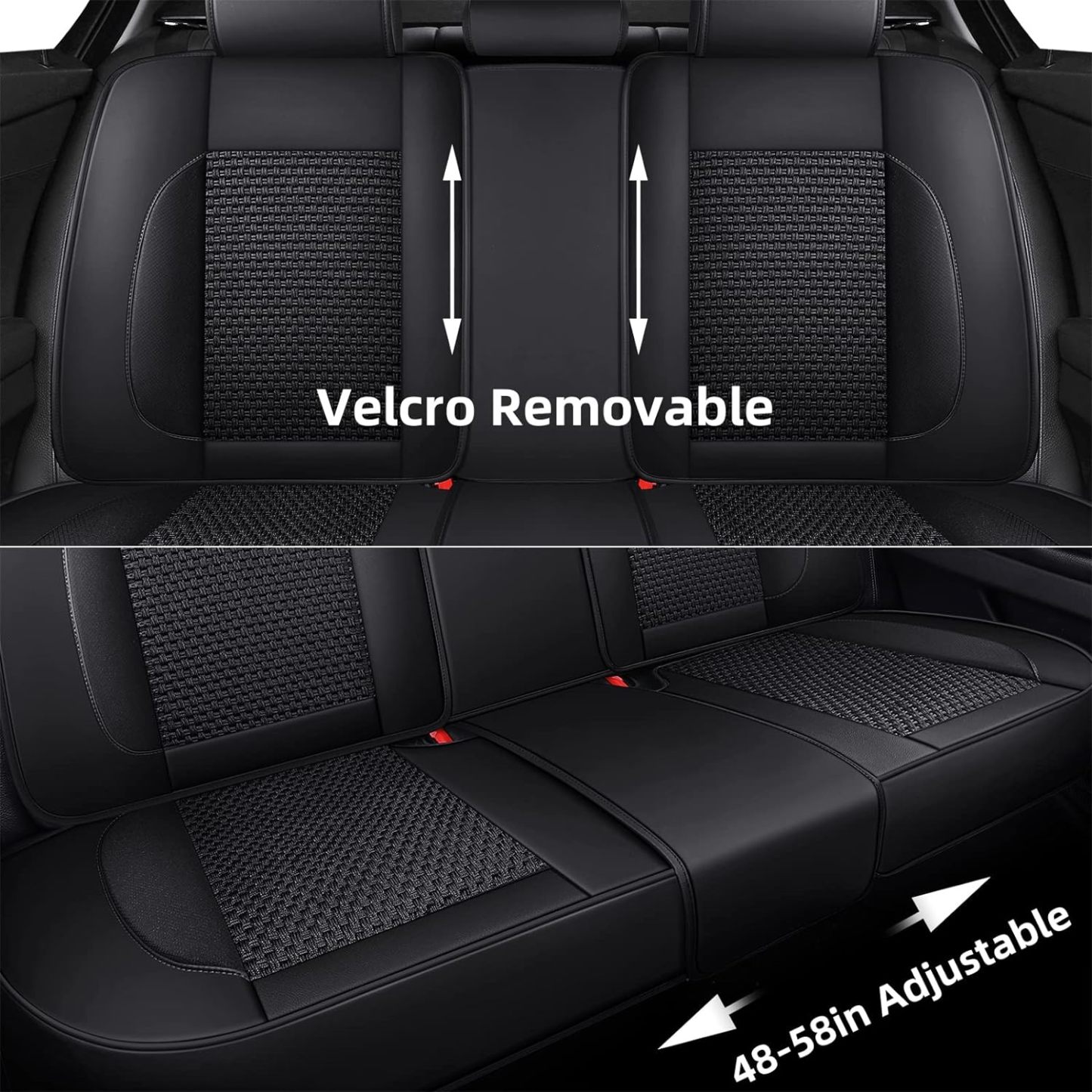 hikeaglauto Juego completo de fundas de asiento de coche, de piel sintética para autos, SUV, súper transpirables, universales, para la mayoría de los sedanes (juego completo, negro)