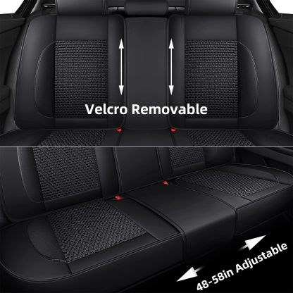 hikeaglauto Juego completo de fundas de asiento de coche, de piel sintética para autos, SUV, súper transpirables, universales, para la mayoría de los sedanes (juego completo, negro)