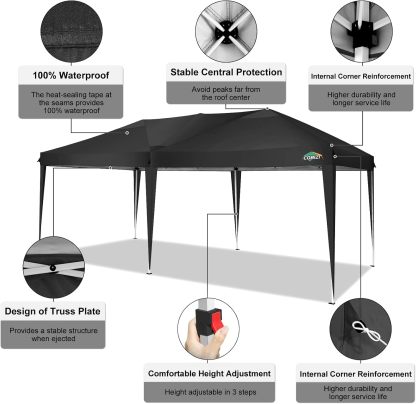 COBIZI - Toldo desplegable de 10 x 20 Pulgadas con 6 Paredes Laterales, toldo Impermeable para Eventos al Aire última intervensión, UPF 50+ cenador portátil para Fiestas, Playa, Camping, Boda,