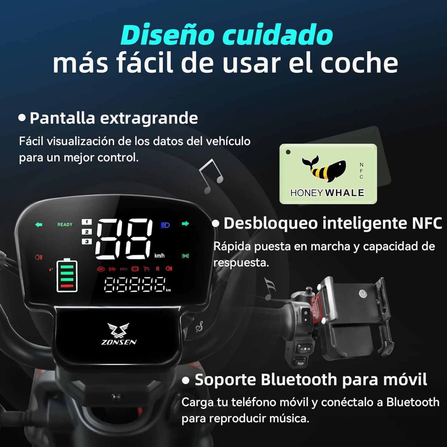 HONEYWHALE V4 Moto Bicicleta Eléctrica para Adultos, Motor de 850W-MAX, Velocidad Máxima 30KM/H, Batería 20AH, Autonomía 50KM, Triciclo Electrico, Viajes en Familia