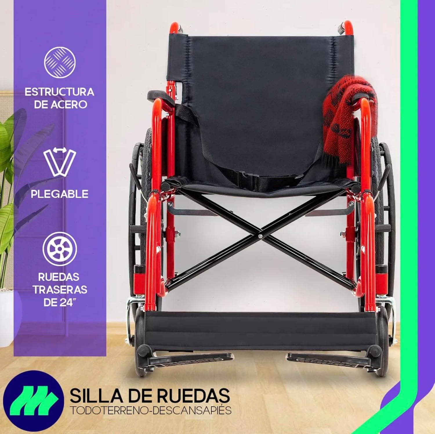 MEDICAL STORE Silla De Ruedas Ligera Adulto Mayor Todo Terreno Traslado Plegable Compacta Con Freno De Mano Rehabilitación Con Descansa Pies Abatible