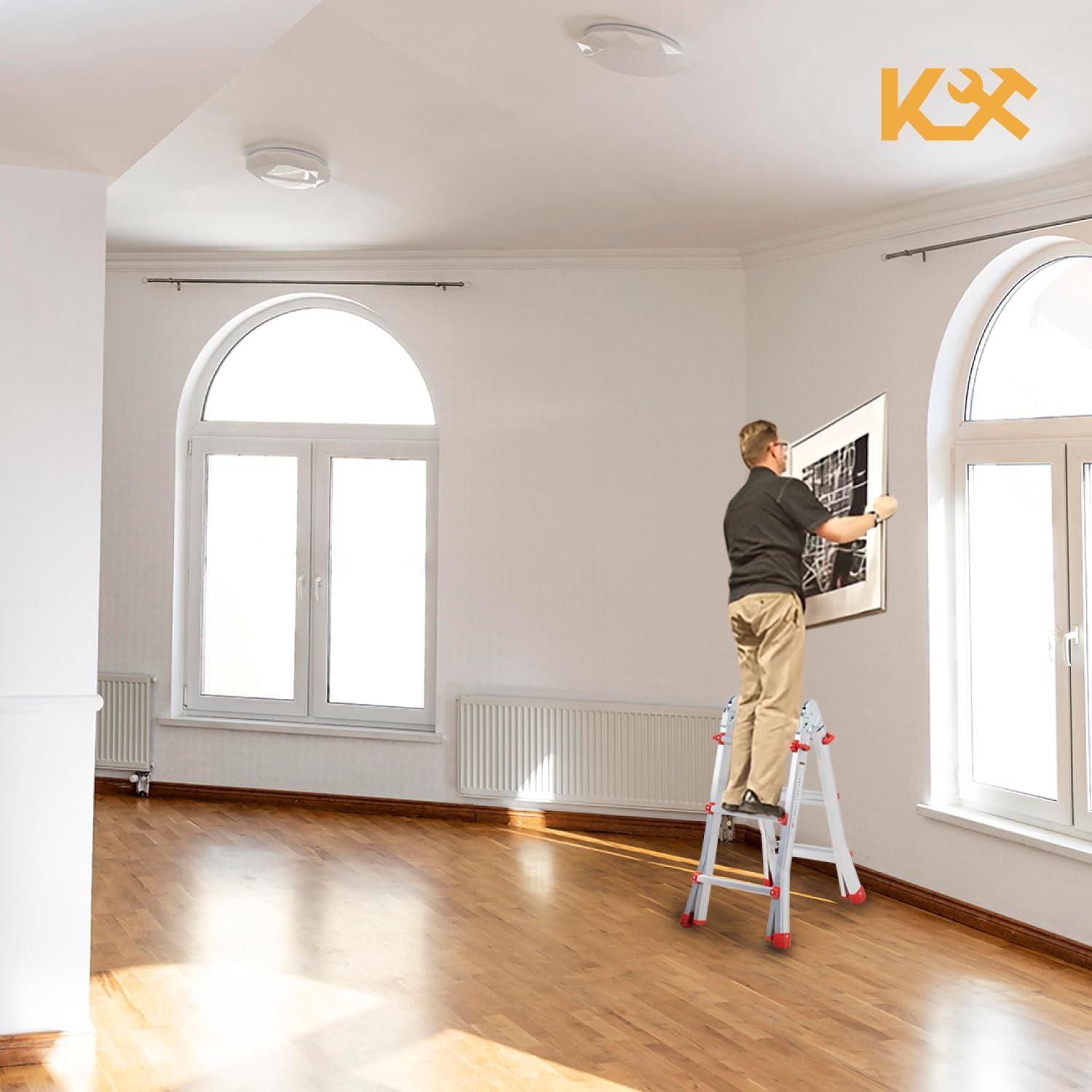 Kingsman | Escalera Multiposiciones 12 Peldaños con Charolas – Soporta hasta 150 kg – Escalera de Aluminio 3.5 MTS – Plegable – Escalera Multipropósito – Tipo Tijera – Andamio – Escalera Recta