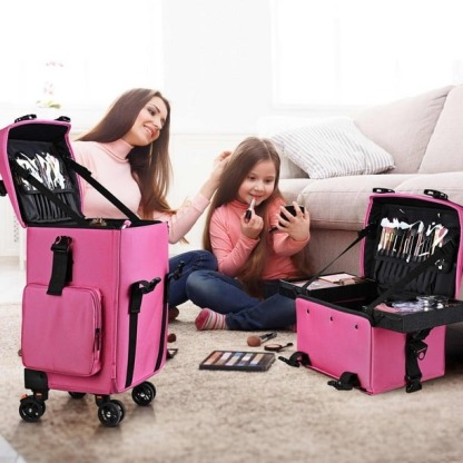 Byootique Deep Pink 2in1 Rolling Makeup Case Soft Sided Cosmetic Organizer 1680D Byootique Modern