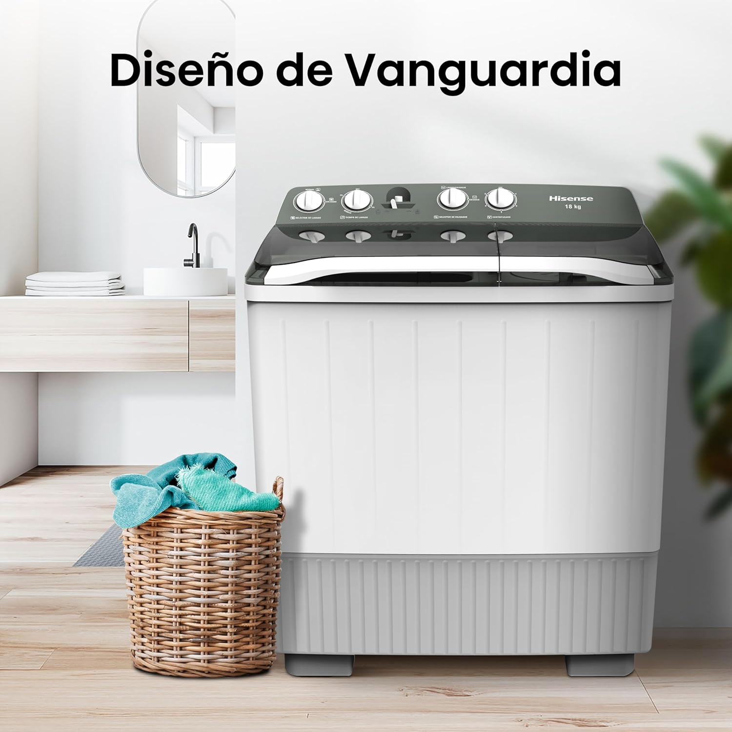 Hisense WSA1102PCN Lavadora Semiautomatica Doble Tina 11 Kg, Blanco/Gris