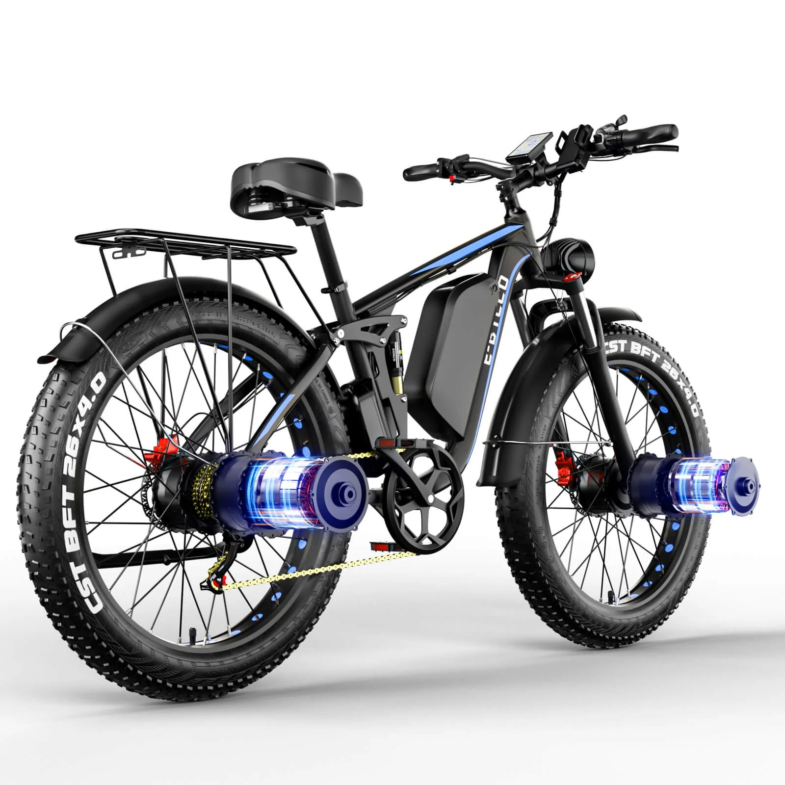 Bicicleta Eléctrica para Adultos 4000W Pico 5000W Motor Doble Ebike 52V 32AH 30-100 Millas hasta 45 MPH 26 Pulgadas Neumáticos Gordos Todo Terreno con Suspensión