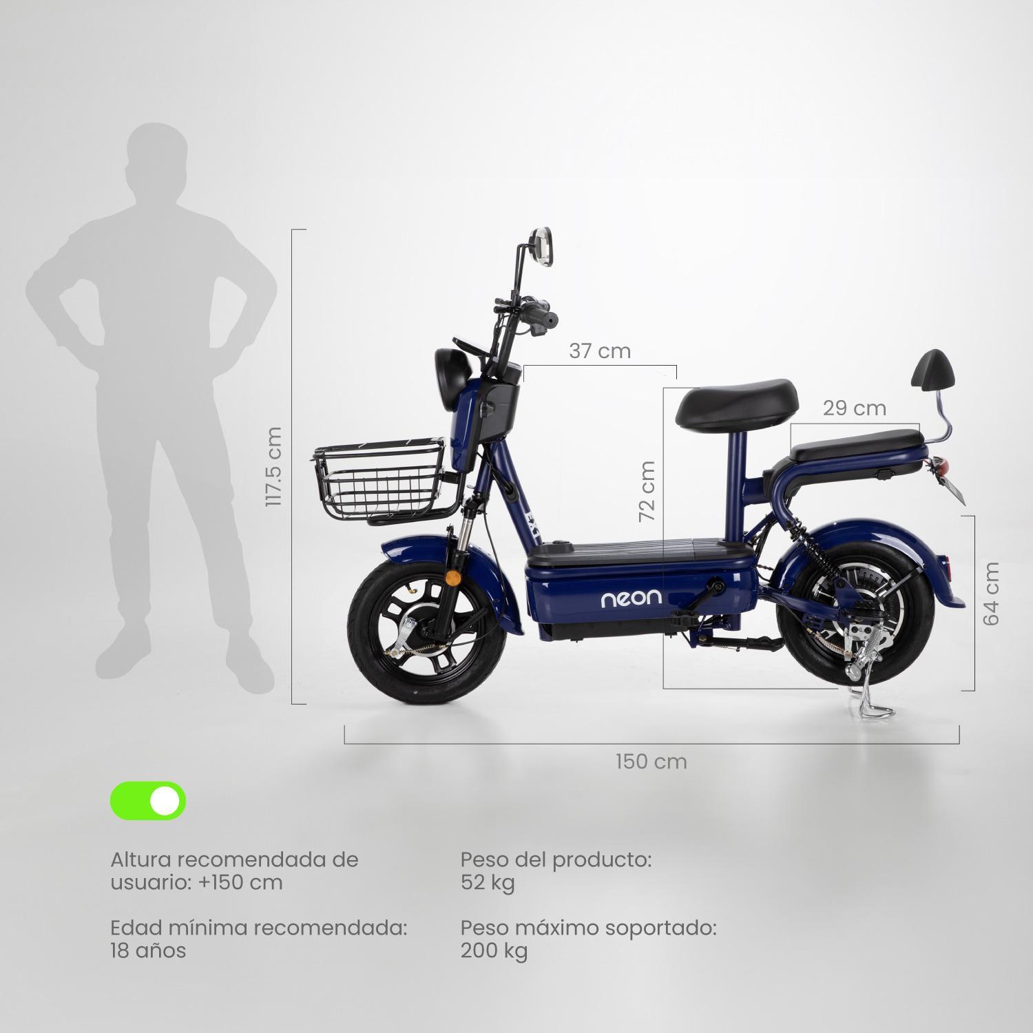 Bicicleta Eléctrica Motobici R14 Neon EX-1 Frenos de Tambor 350W 0-38 km/h 50km Acero verde