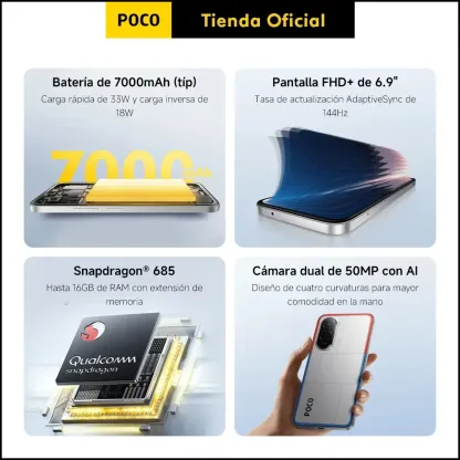 Smartphone 8GB+256GB | Snapdragon 685 | Cámara de 50MP | Batería de 7000mAh | Carga Rápida de 33W | Carga Inversa de 18W | 6 MSI