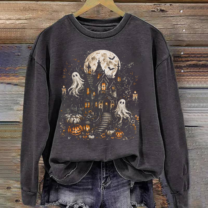 Haunted House Halloween Spooky Ghost Pumpkin Sweatshirt