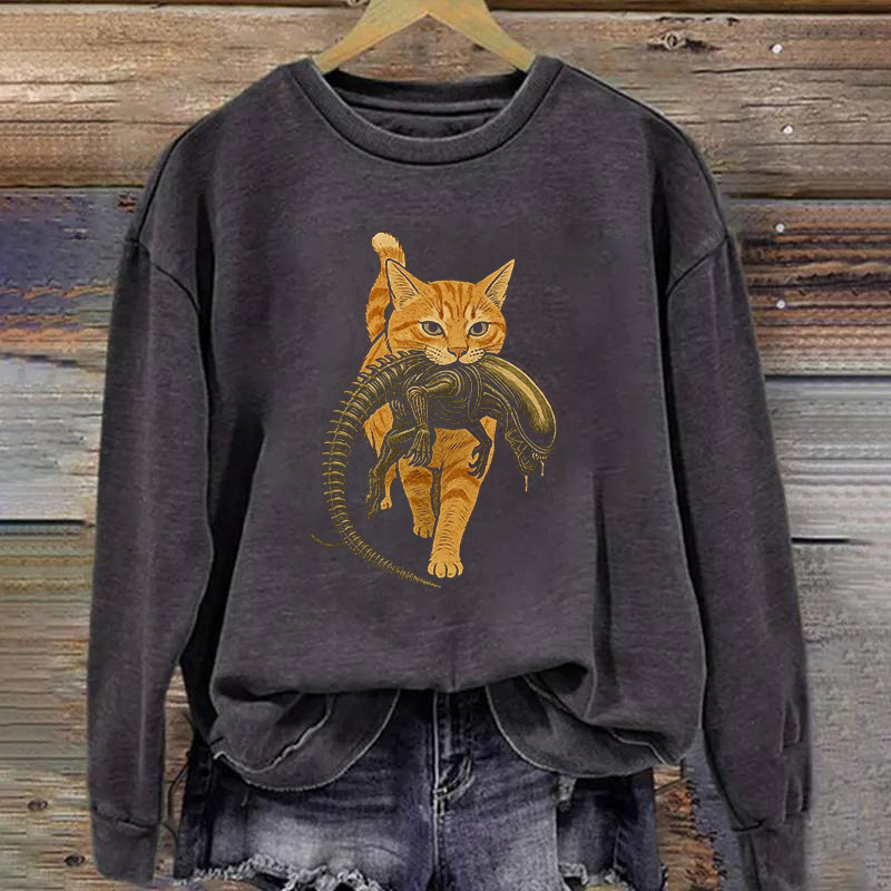 Funny Cat Alien Horror Movie Sweatshirt