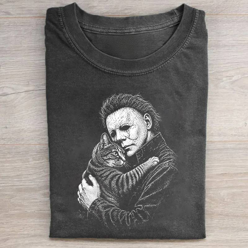 Funny Halloween Michael Myers & Cat T-shirt