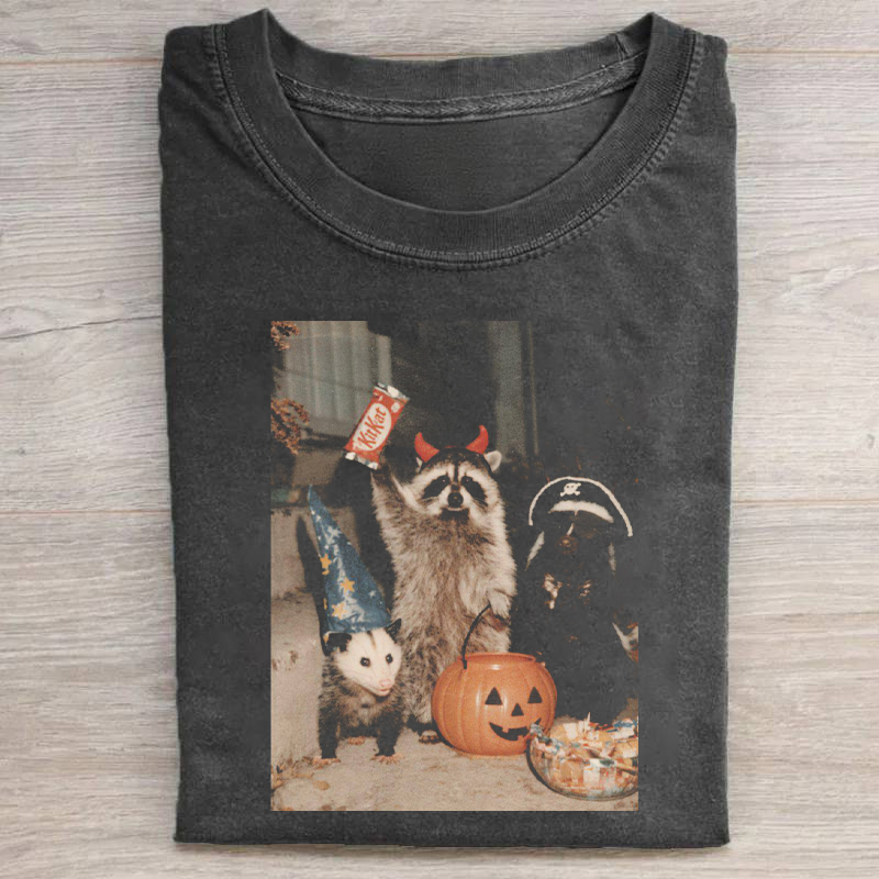 Funny Halloween Raccoon Opossum And Skunk Trick-Or-Treat T-shirt