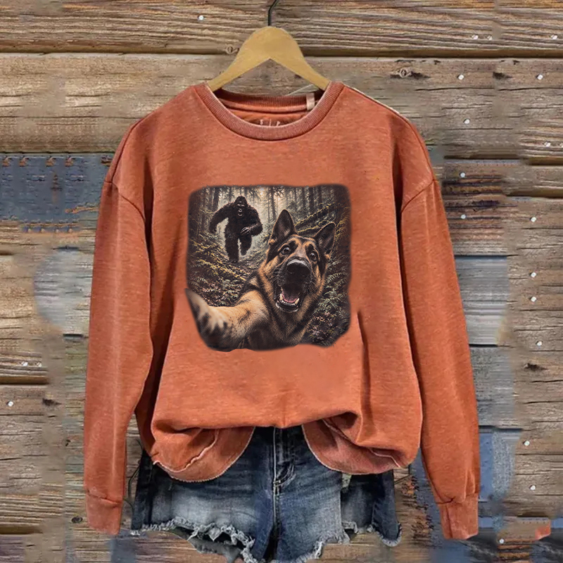 Bigfoot Running After German Shepherd Dog Sweatshirt